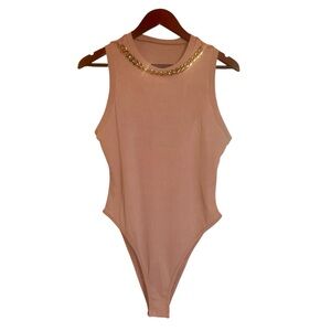 SHEIN Relaxiva Summer Solid Ribbed Sleeveless Tan Bodysuit Size Large